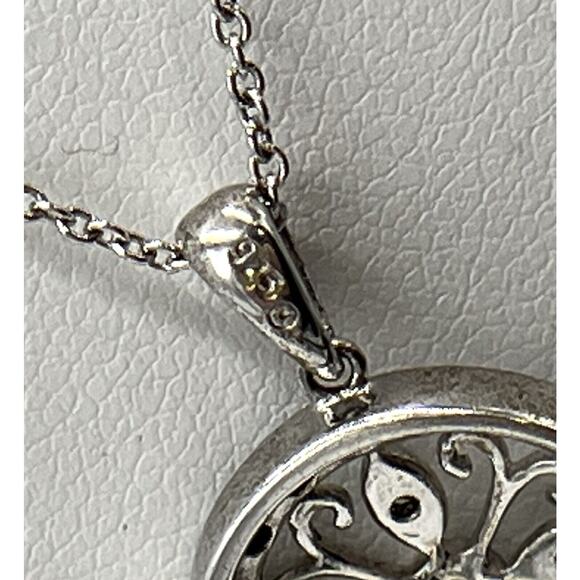 925 Sterling Silver Stamped Genuine Diamonds Floral Key Motif Chain Necklace - Picture 8 of 8